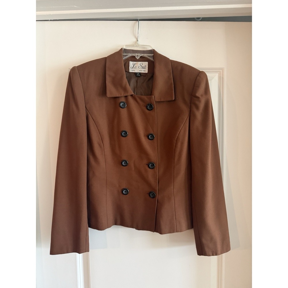 Le Suit Womens Blazer Size 10 Brown Double Breasted Career Jacket